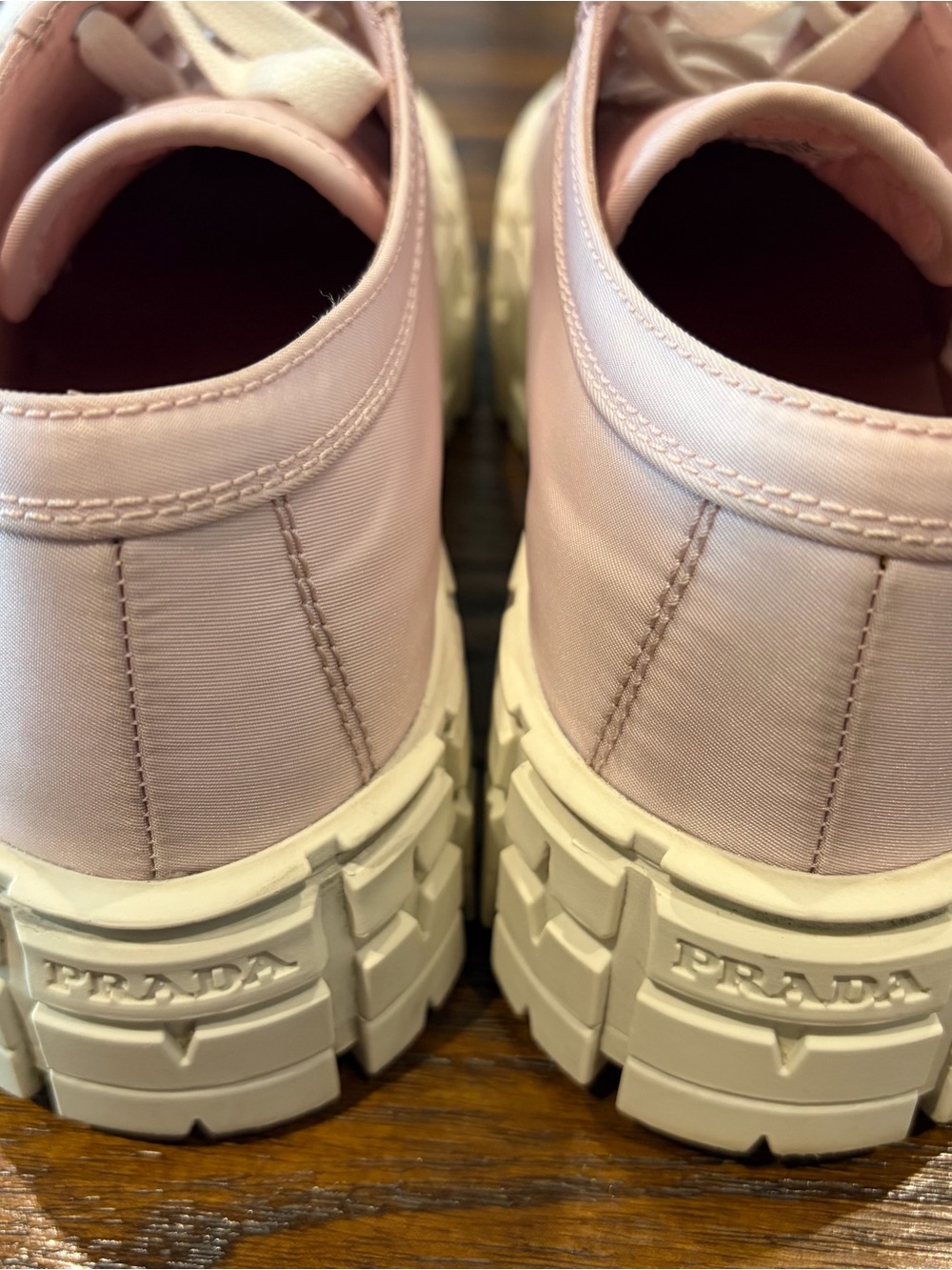 Prada Double Wheel Light Pink Nylon Chunky Platform Sneakers, Size 38.5 - Picture 3 of 10
